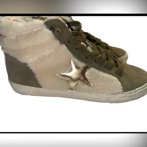 Vintage Havana Olive and Cream Fur Sneakers